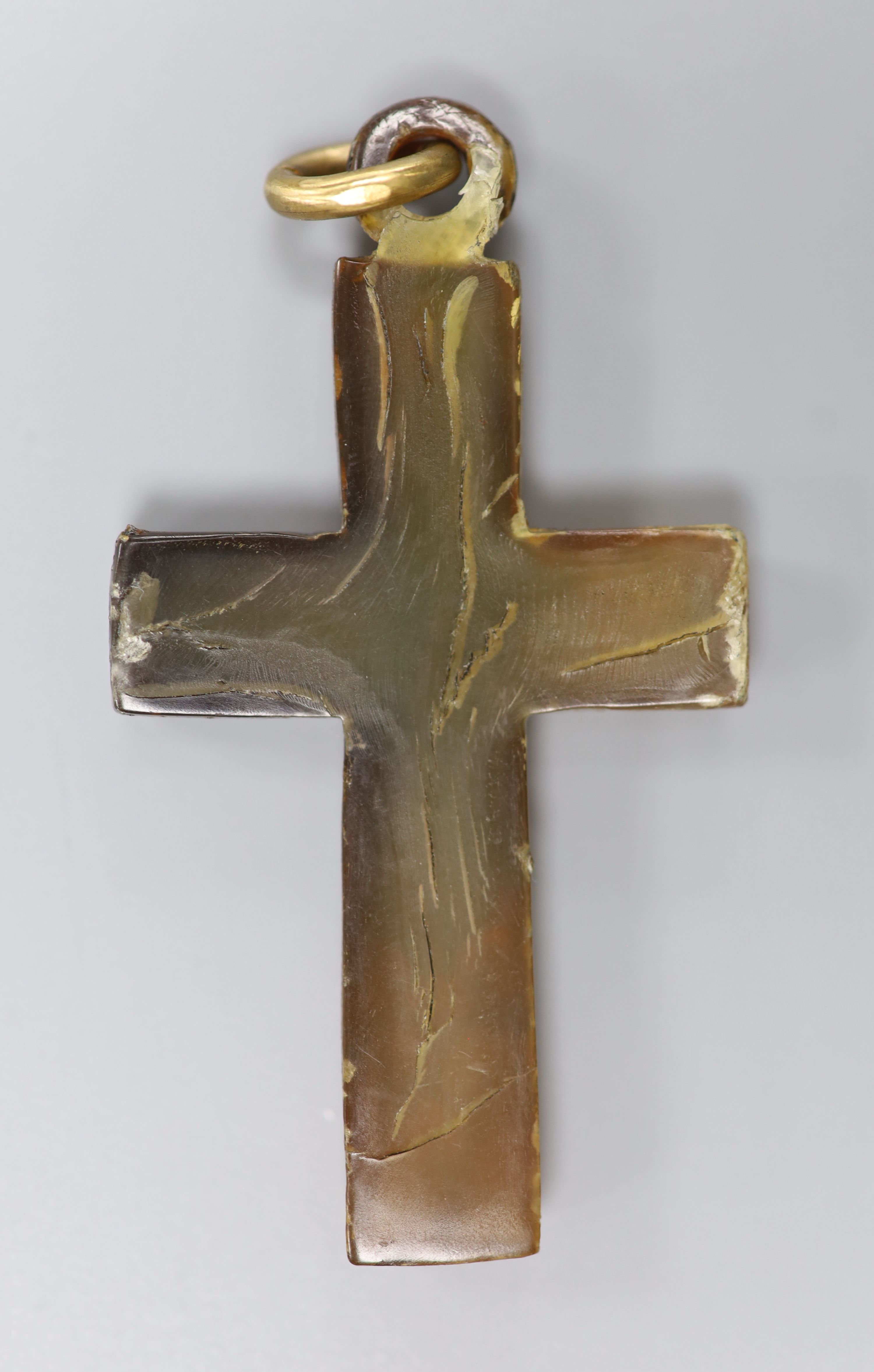 Two late 19th/early 20th century tortoiseshell and pique cross pendants